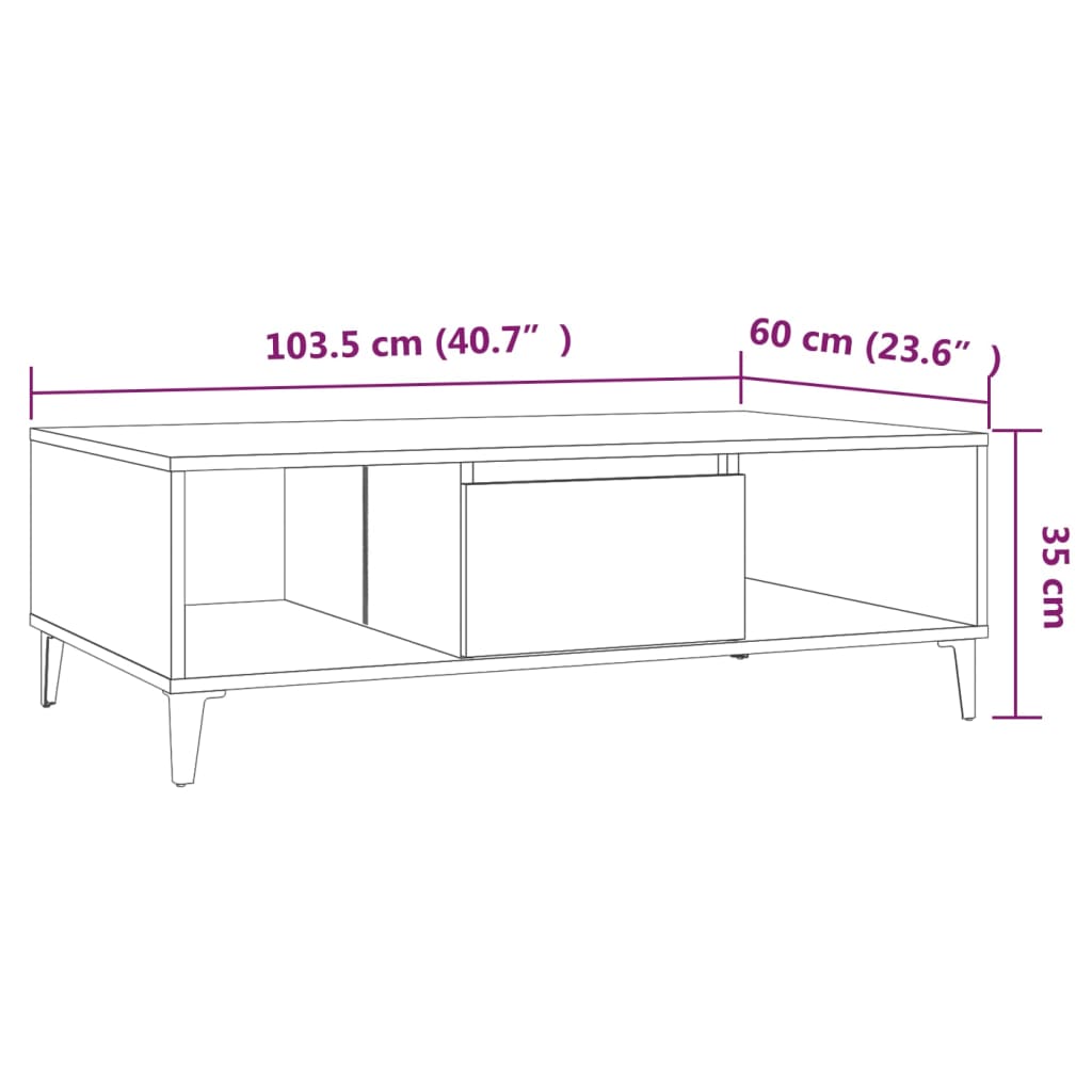 Stolić za kavu boja dimljenog hrasta 103,5 x 60 x 35 cm drveni