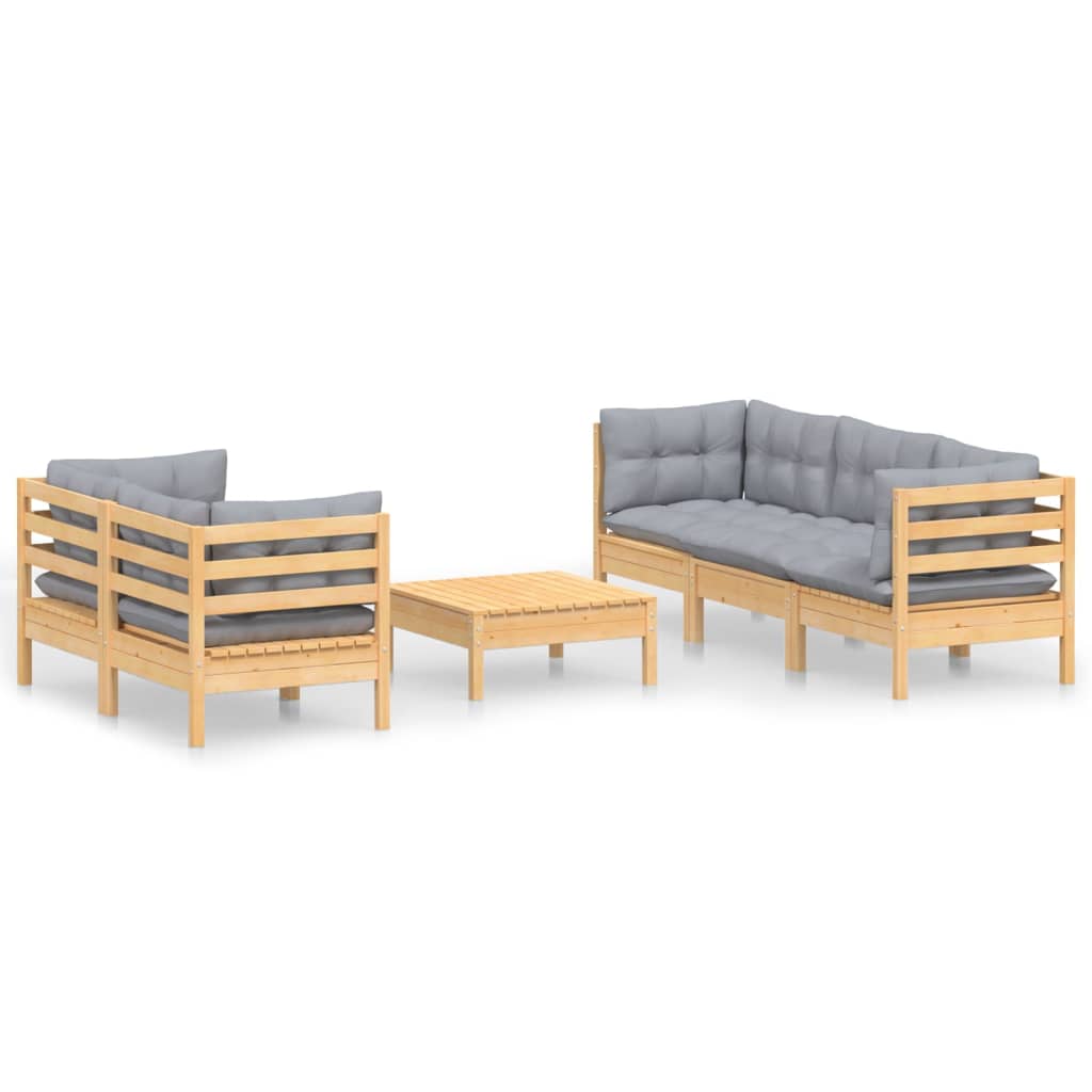 6-dijelna vrtna garnitura od borovine sa sivim jastucima