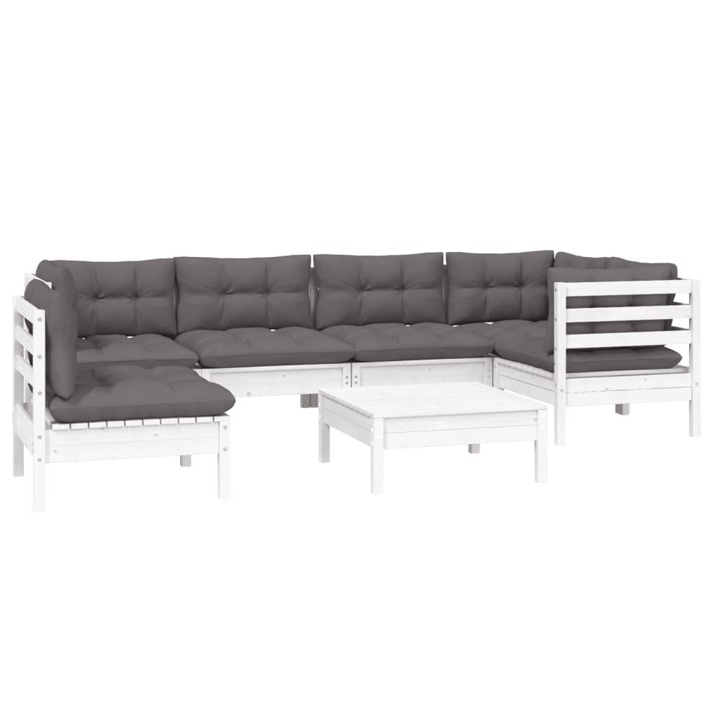 7-dijelna vrtna garnitura od borovine s jastucima bijela