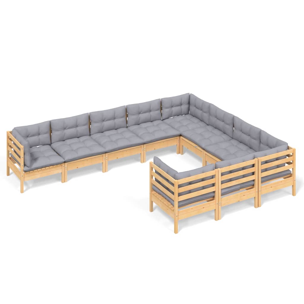 10-dijelna vrtna garnitura od borovine sa sivim jastucima