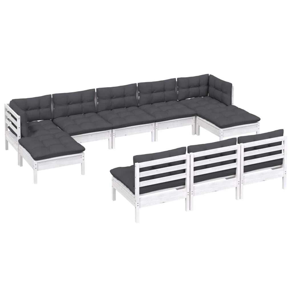 10-dijelna vrtna garnitura od borovine s jastucima bijela