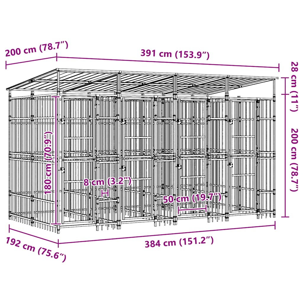 Vanjski kavez za pse s krovom čelični 7,37 m²