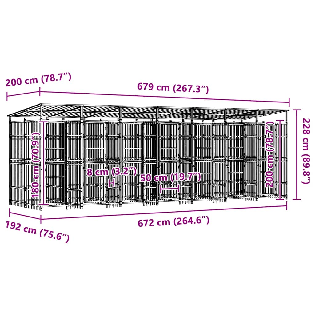 Vanjski kavez za pse s krovom čelični 12,9 m²