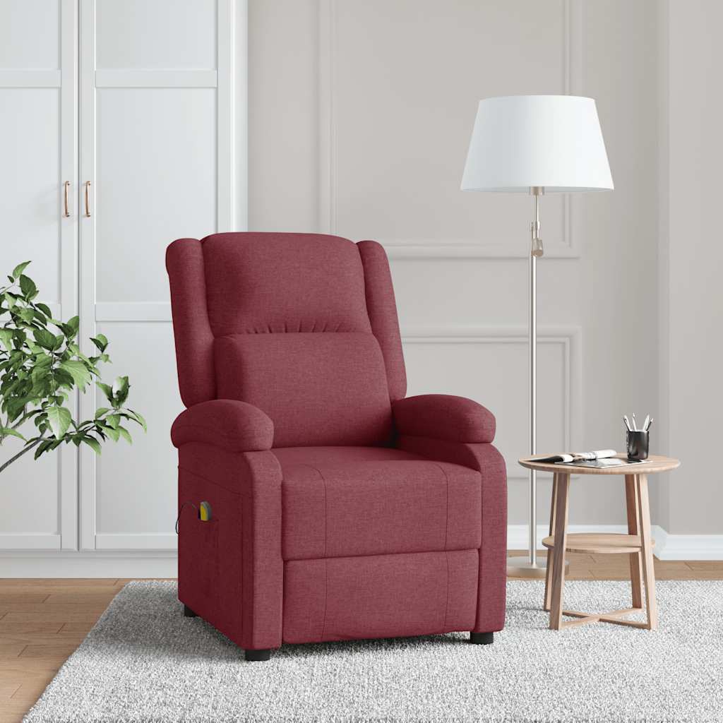 Masažna fotelja s krilnim naslonom crvena boja vina od tkanine