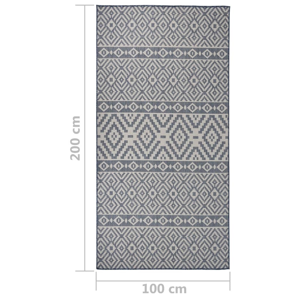 Vanjski tepih ravnog tkanja 100 x 200 cm plave pruge