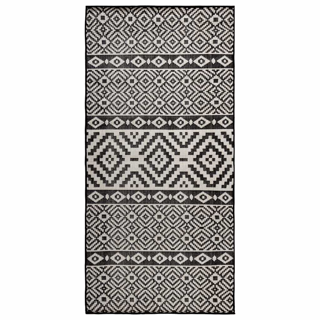 Vanjski tepih ravnog tkanja 100 x 200 cm crne pruge