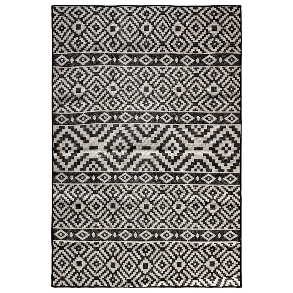 Vanjski tepih ravnog tkanja 140 x 200 cm crne pruge