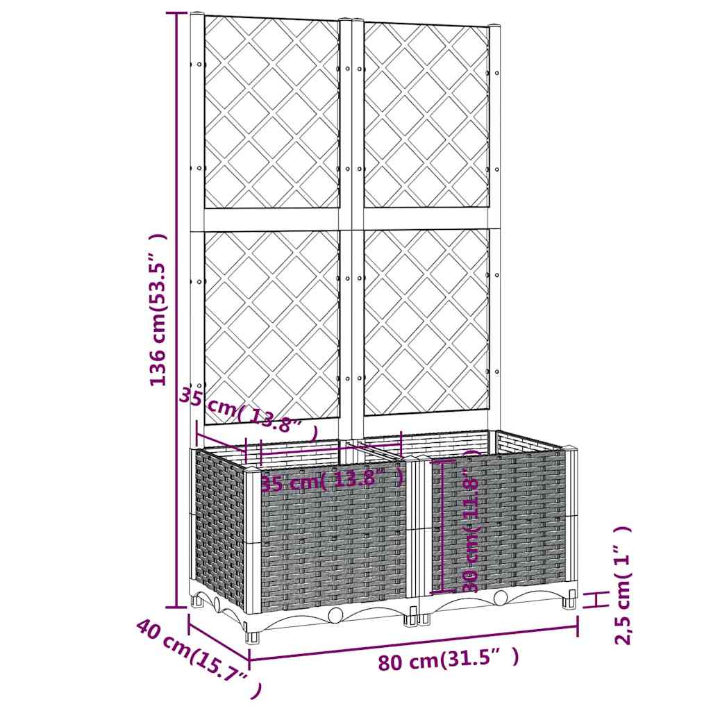Vrtna žardinjera s rešetkom plavo-siva 80x40x136 cm PP