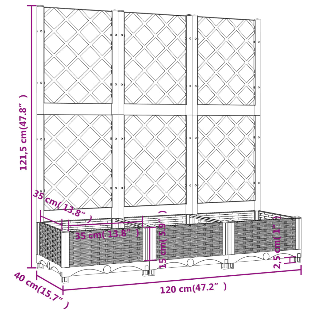 Vrtna žardinjera s rešetkom smeđa 120x40x121,5 cm PP