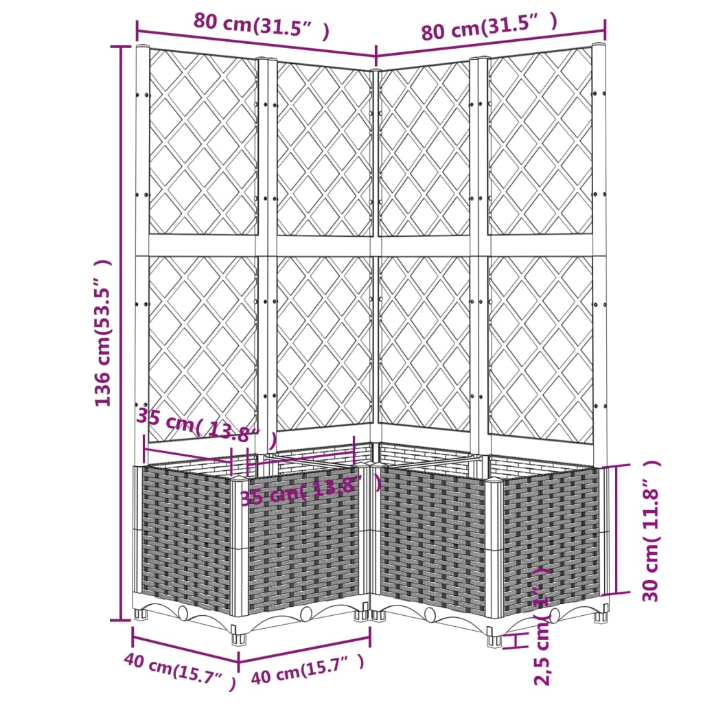 Vrtna sadilica s rešetkom smeđa 80 x 80 x 136 cm PP