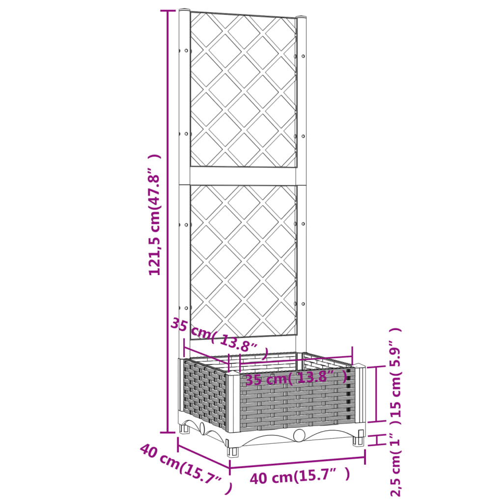 Vrtna žardinjera s rešetkom crna 40x40x121,5 cm PP