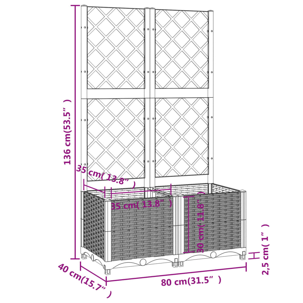 Vrtna žardinjera s rešetkom crna 80x40x136 cm PP