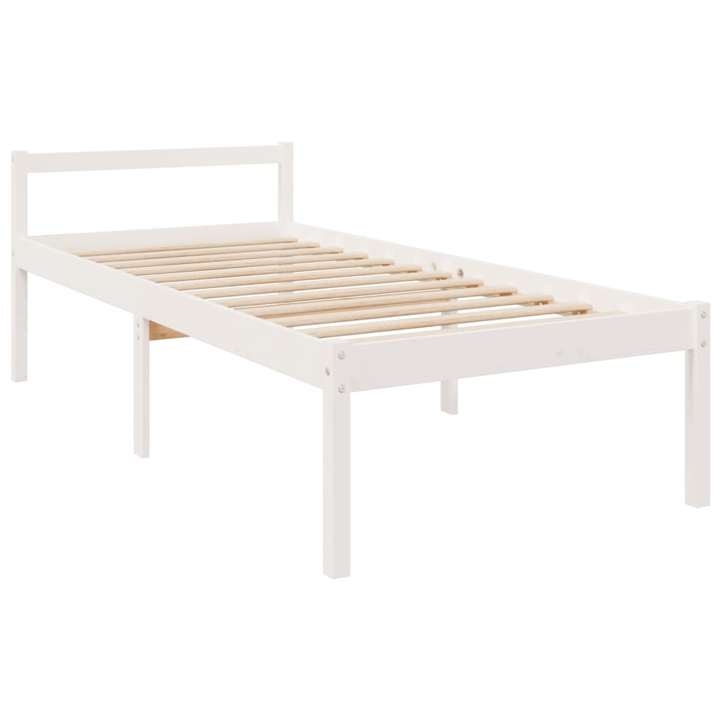 Krevet za starije osobe bijeli 75x190 cm mali masivna borovina