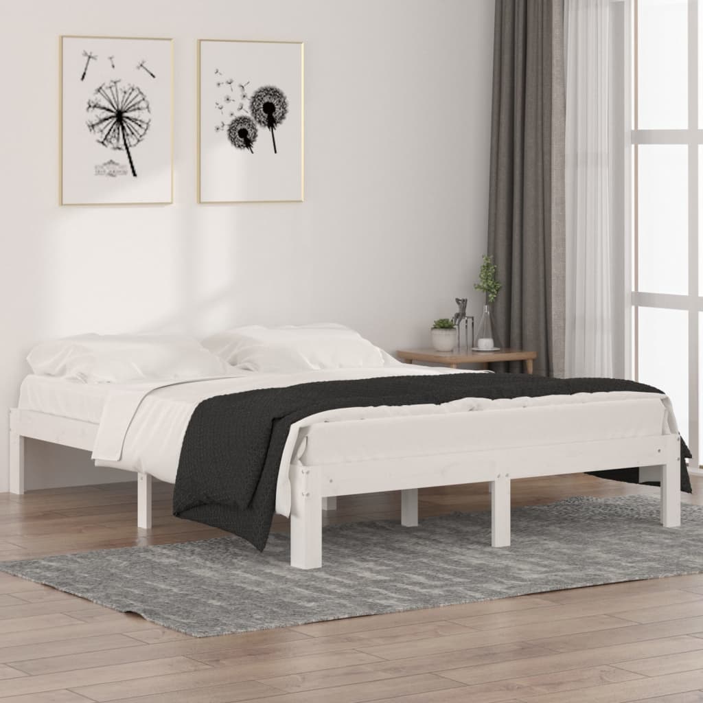 Okvir za krevet od masivne borovine bijeli 150 x 200 cm king