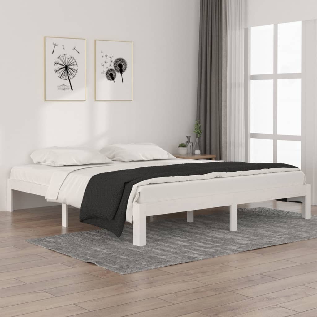 Okvir za krevet od masivnog drva bijeli 180 x 200 cm veliki