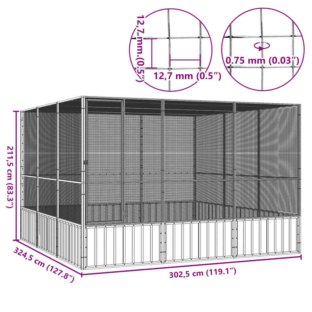 Kavez za ptice antracit 302,5x324,5x211,5 cm pocinčani čelik