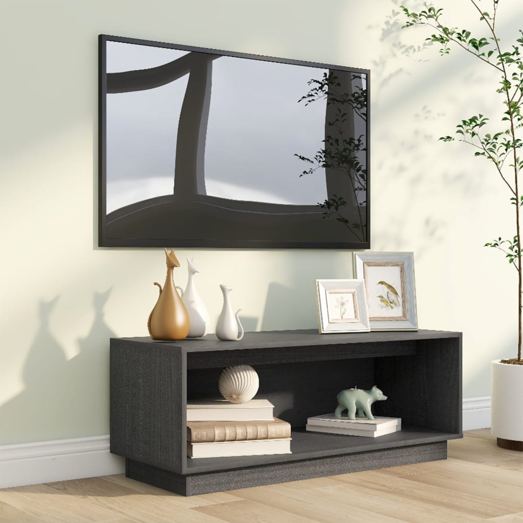 TV ormarić sivi 90 x 35 x 35 cm od masivne borovine