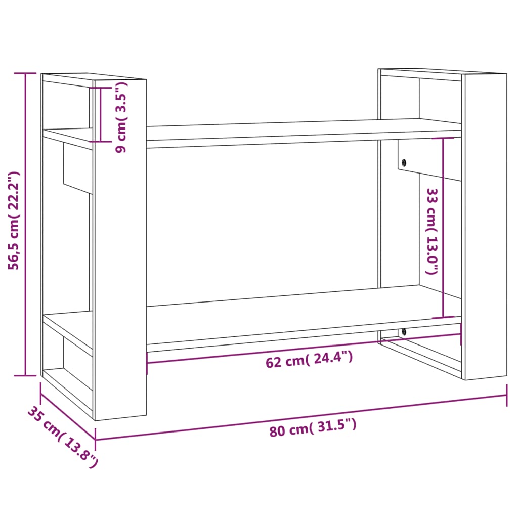 Ormarić za knjige / sobna pregrada sivi 80x35x56,5 cm borovina