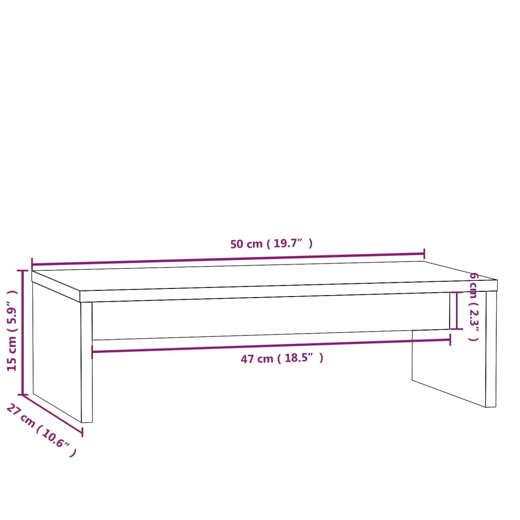 Stalak za monitor 50 x 27 x 15 cm od masivne borovine