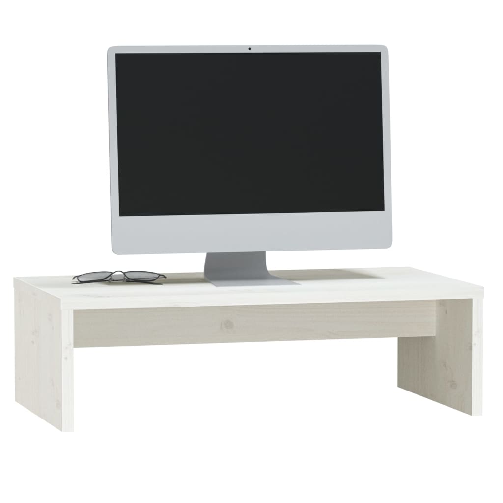 Stalak za monitor bijeli 50 x 27 x 15 cm od masivne borovine