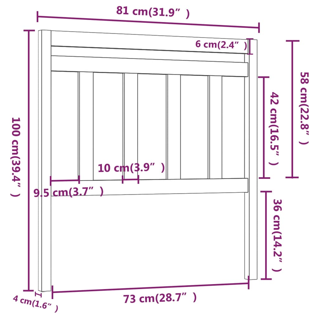 Uzglavlje za krevet sivo 81 x 4 x 100 cm od masivne borovine