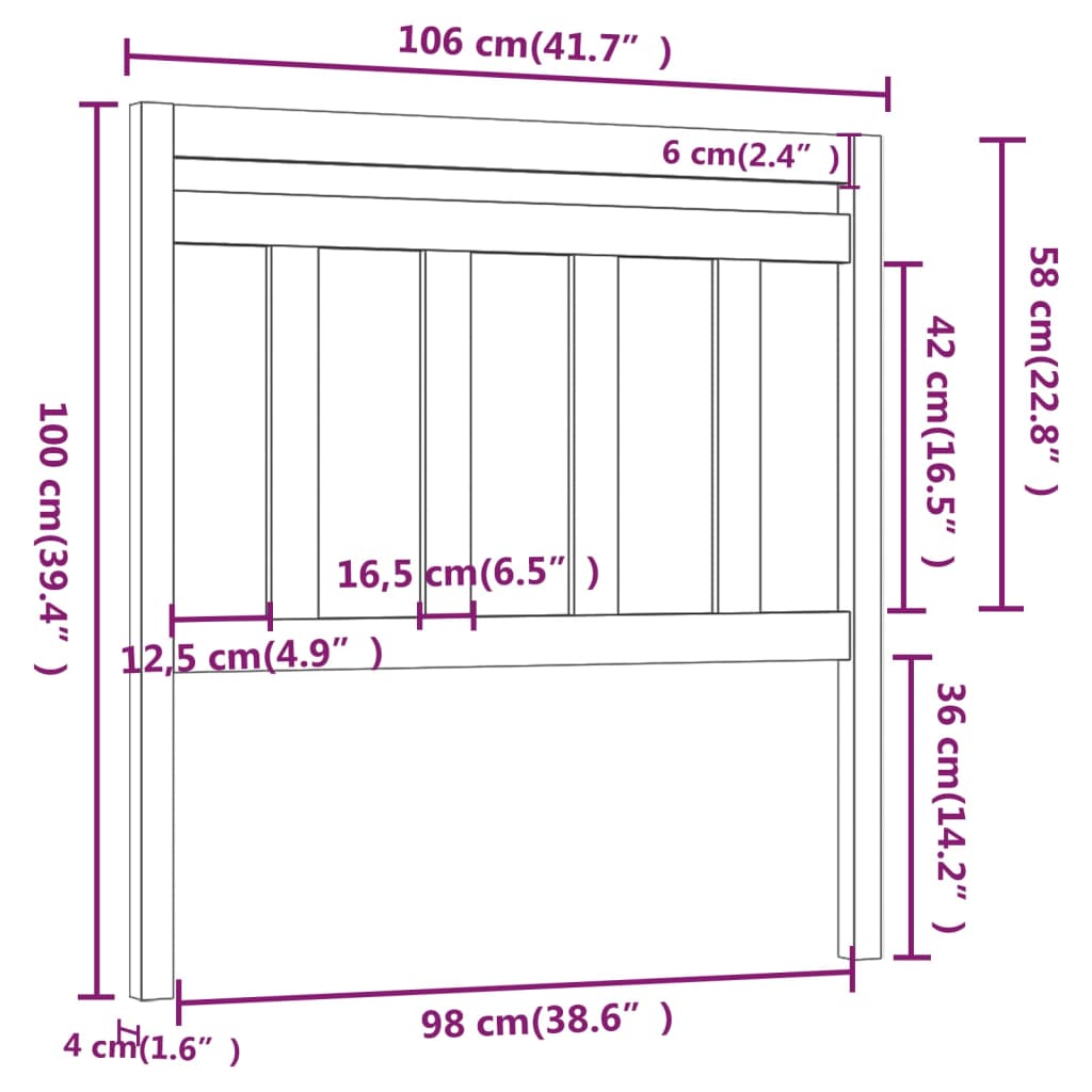 Uzglavlje za krevet sivo 106 x 4 x 100 cm od masivne borovine