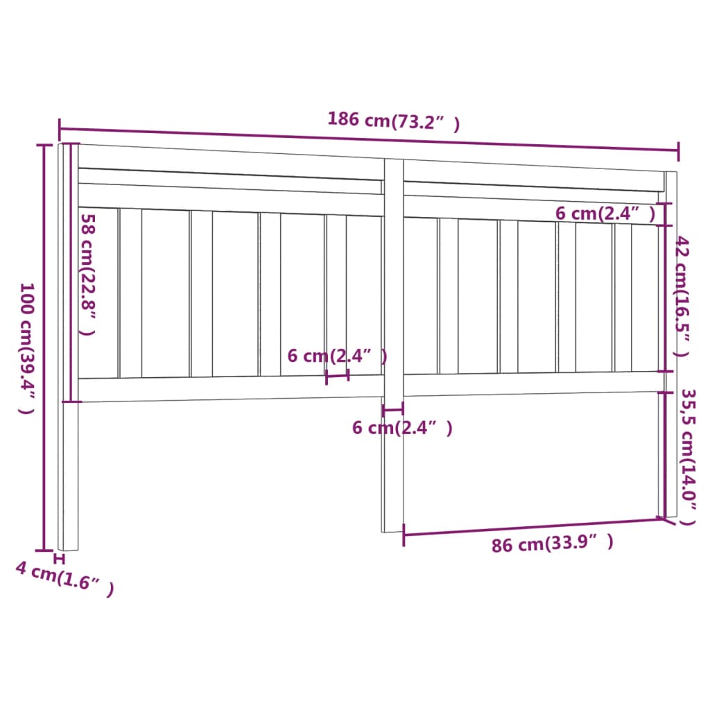 Uzglavlje za krevet bijelo 186 x 4 x 100 cm od masivne borovine