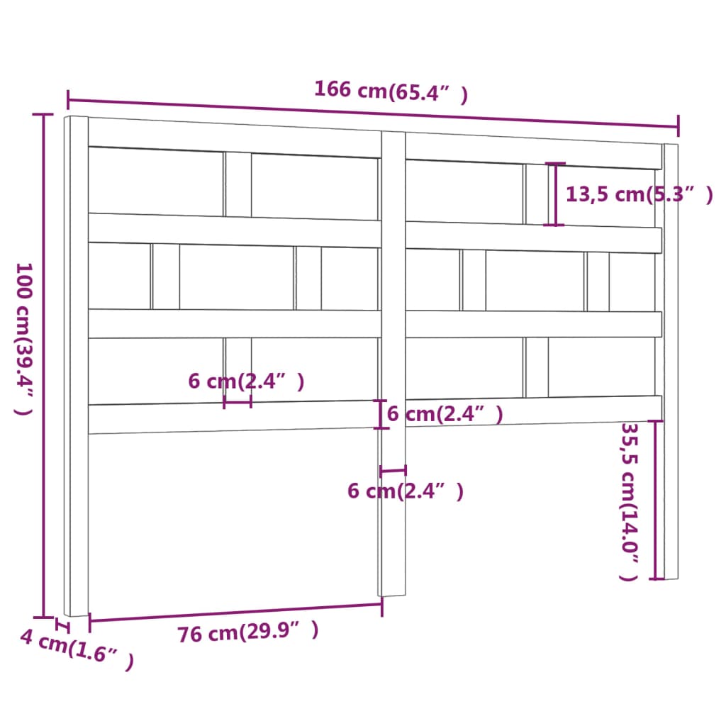 Uzglavlje za krevet crno 166 x 4 x 100 cm od masivne borovine