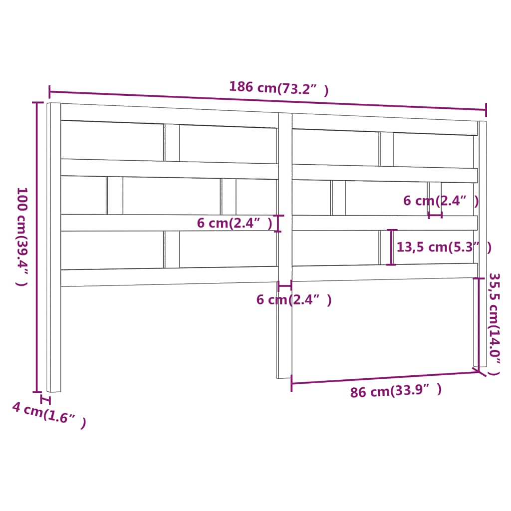 Uzglavlje za krevet bijelo 186 x 4 x 100 cm od masivne borovine