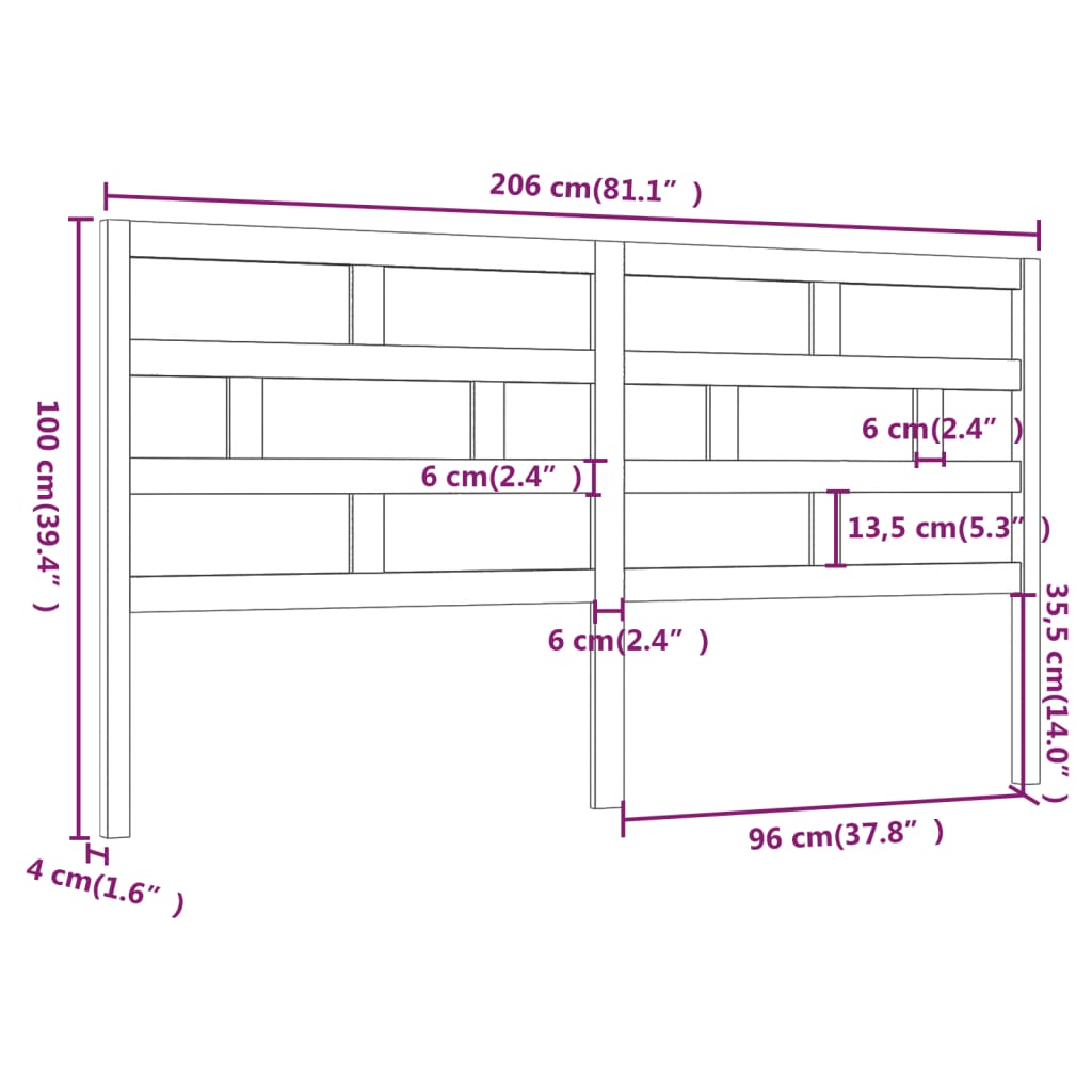 Uzglavlje za krevet bijelo 206 x 4 x 100 cm od masivne borovine