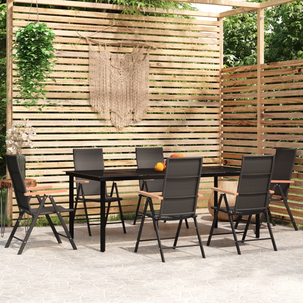 7-dijelni vrtni blagovaonski set crni