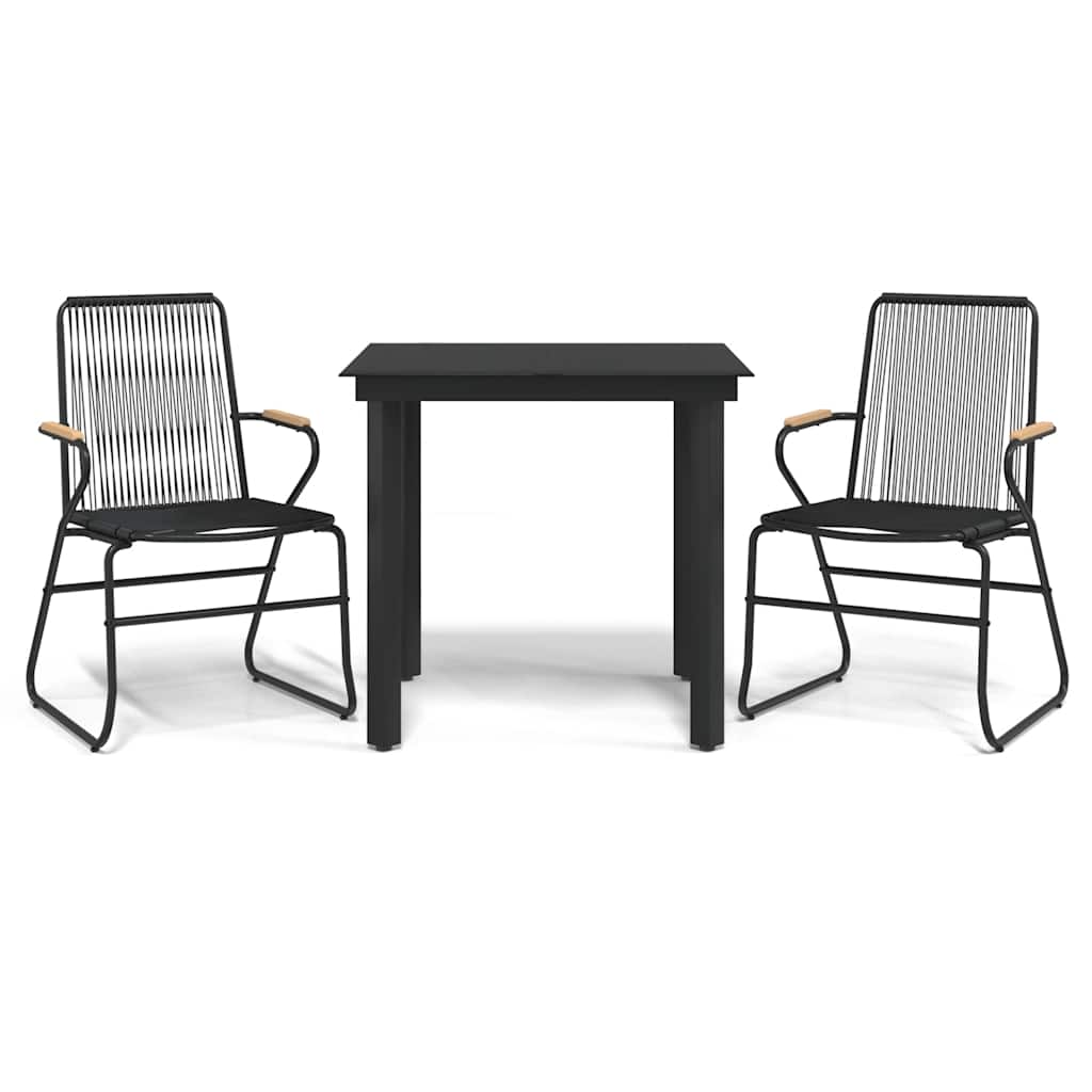 3-dijelni vrtni blagovaonski set od PVC ratana crni