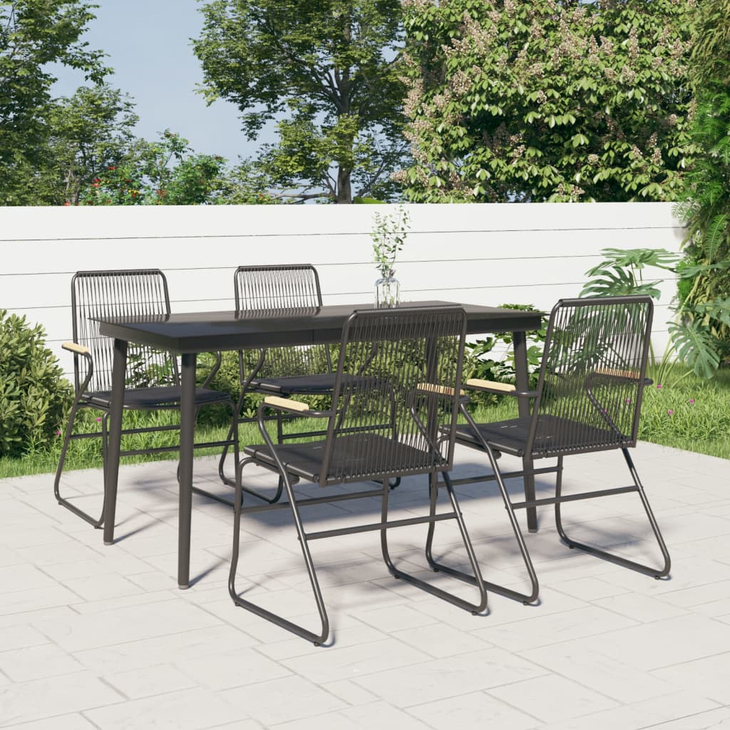 5-dijelni vrtni blagovaonski set od PVC ratana crni