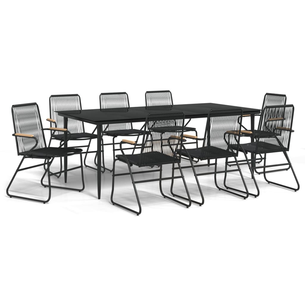 9-dijelni vrtni blagovaonski set od PVC ratana crni