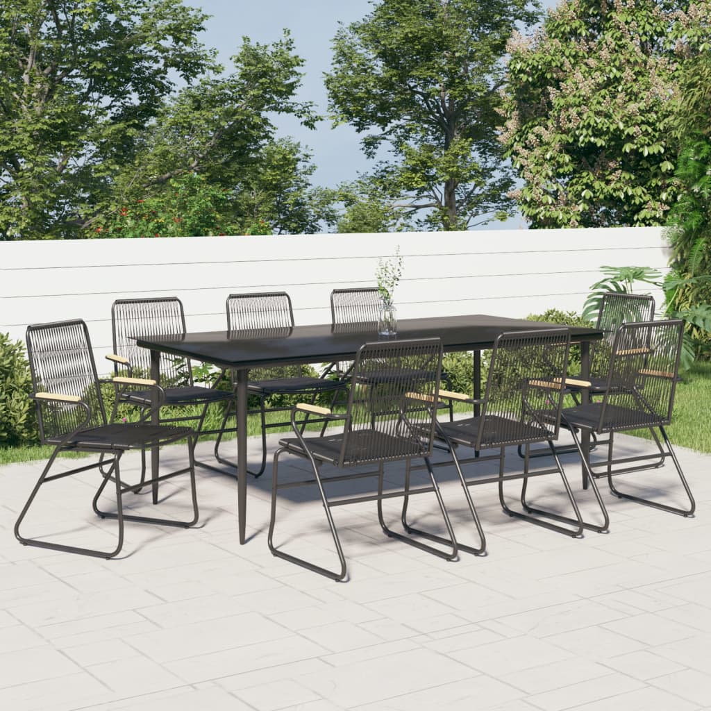 9-dijelni vrtni blagovaonski set od PVC ratana crni