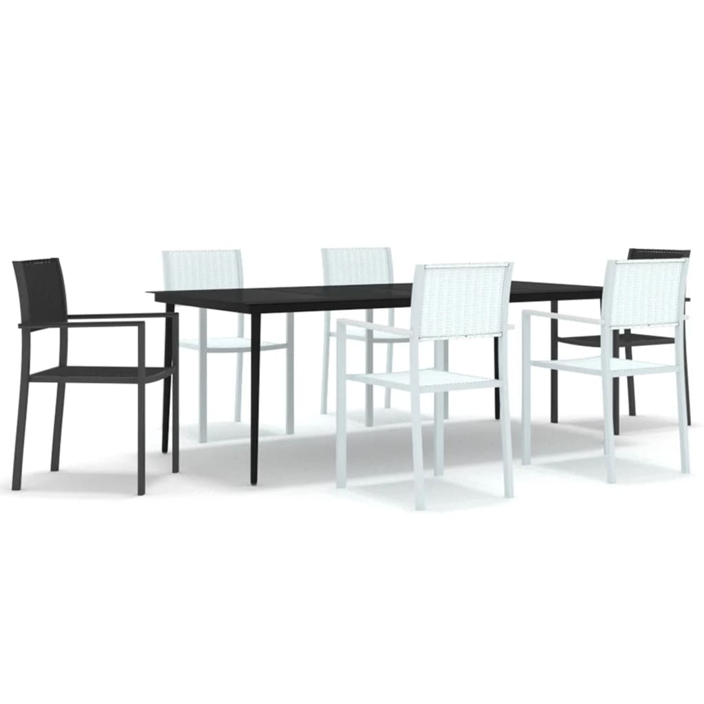 7-dijelni vrtni blagovaonski set crno-bijeli