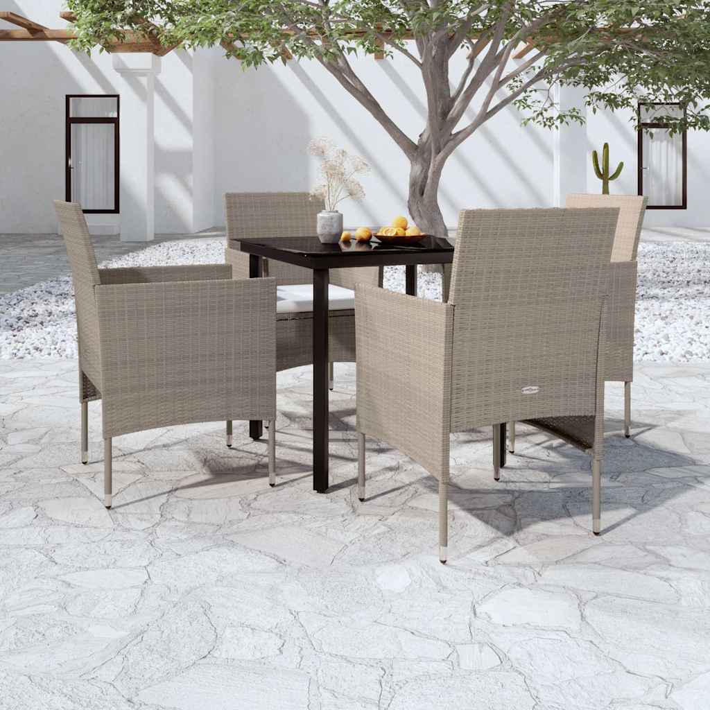 5-dijelni vrtni blagovaonski set s jastucima bež i crni Dužina stola 80 cm