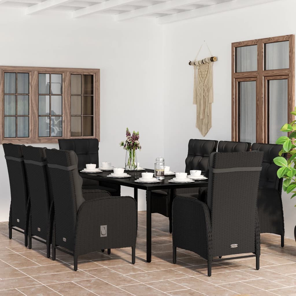 9-dijelni vrtni blagovaonski set s jastucima crni
