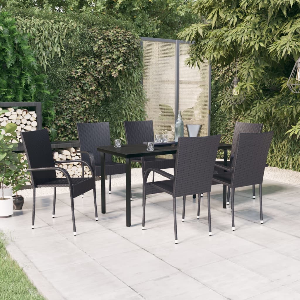 7-dijelni vrtni blagovaonski set crni