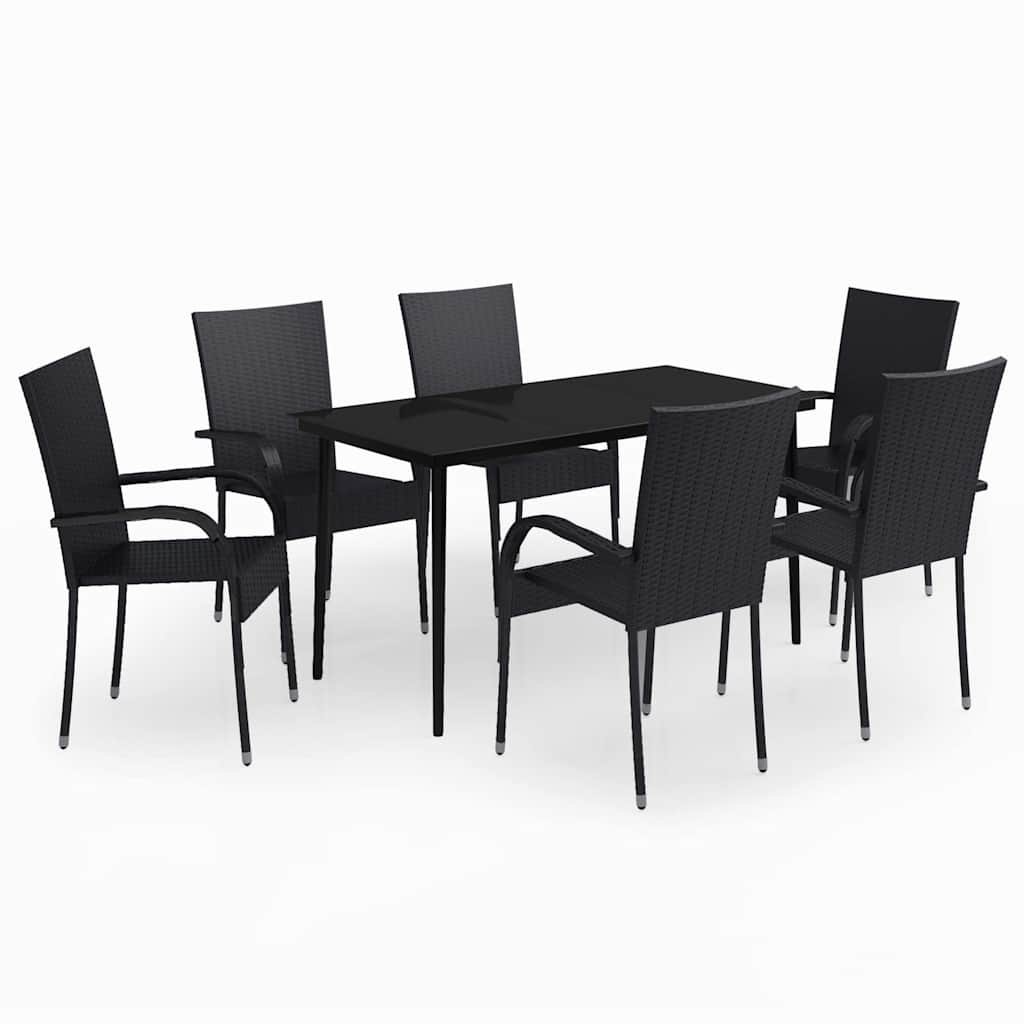 7-dijelni vrtni blagovaonski set crni