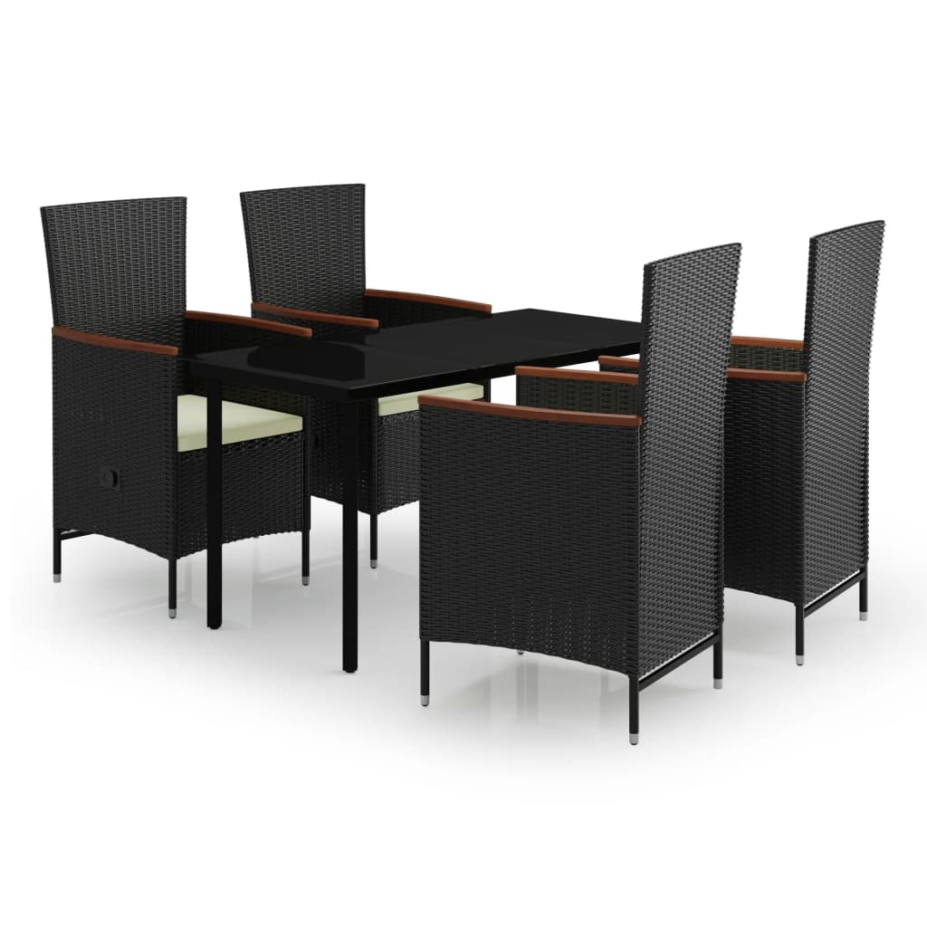 5-dijelni vrtni blagovaonski set s jastucima crni