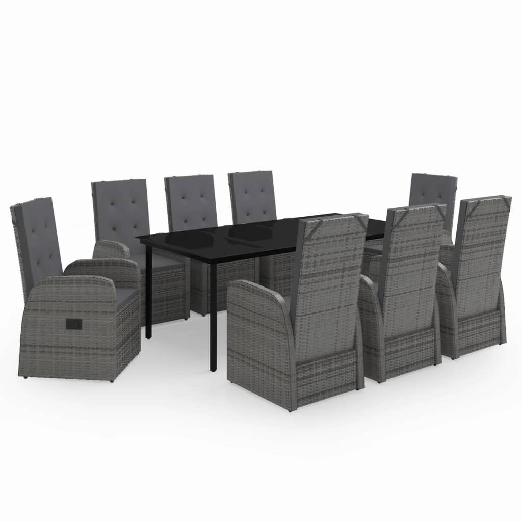 9-dijelni vrtni blagovaonski set s jastucima sivi