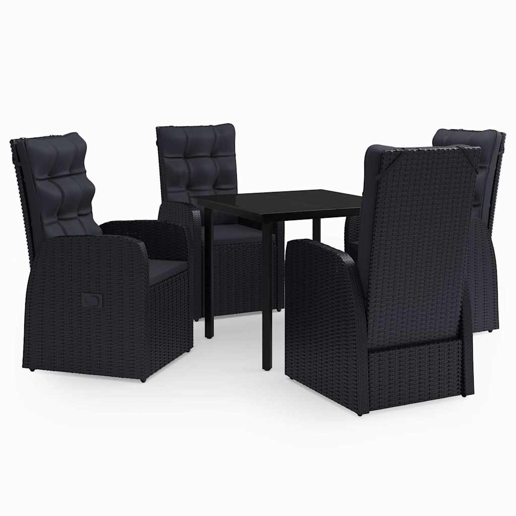 5-dijelni vrtni blagovaonski set s jastucima crni Crna Dužina stola 80 cm