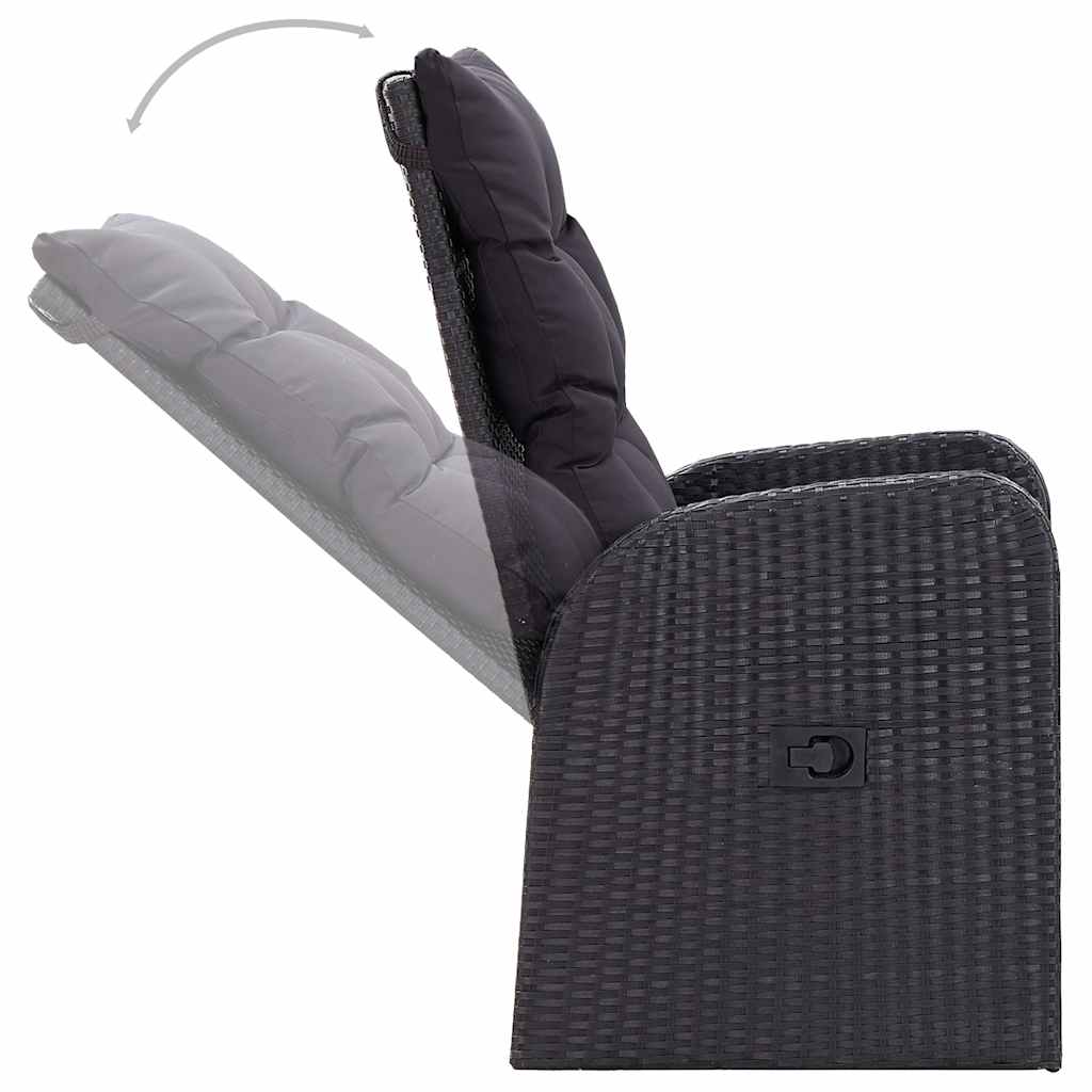 5-dijelni vrtni blagovaonski set s jastucima crni Crna Dužina stola 80 cm