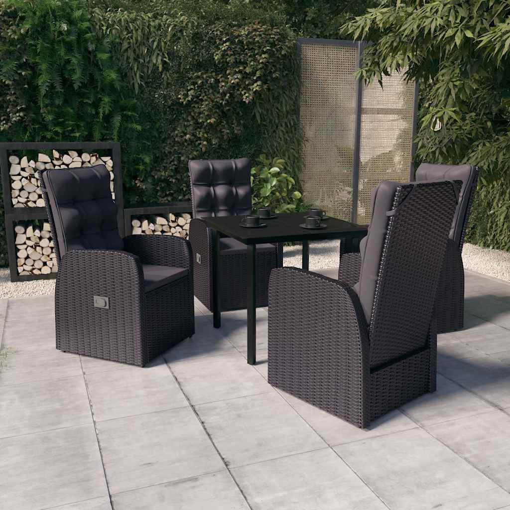 5-dijelni vrtni blagovaonski set s jastucima crni Crna Dužina stola 80 cm