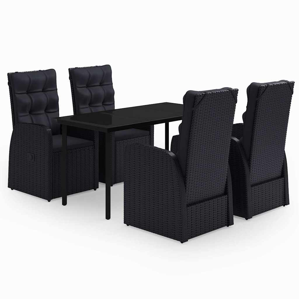 5-dijelni vrtni blagovaonski set s jastucima crni Crna Dužina stola 140 cm