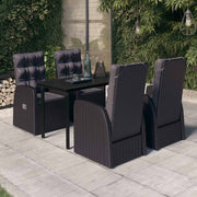 5-dijelni vrtni blagovaonski set s jastucima crni Crna Dužina stola 140 cm