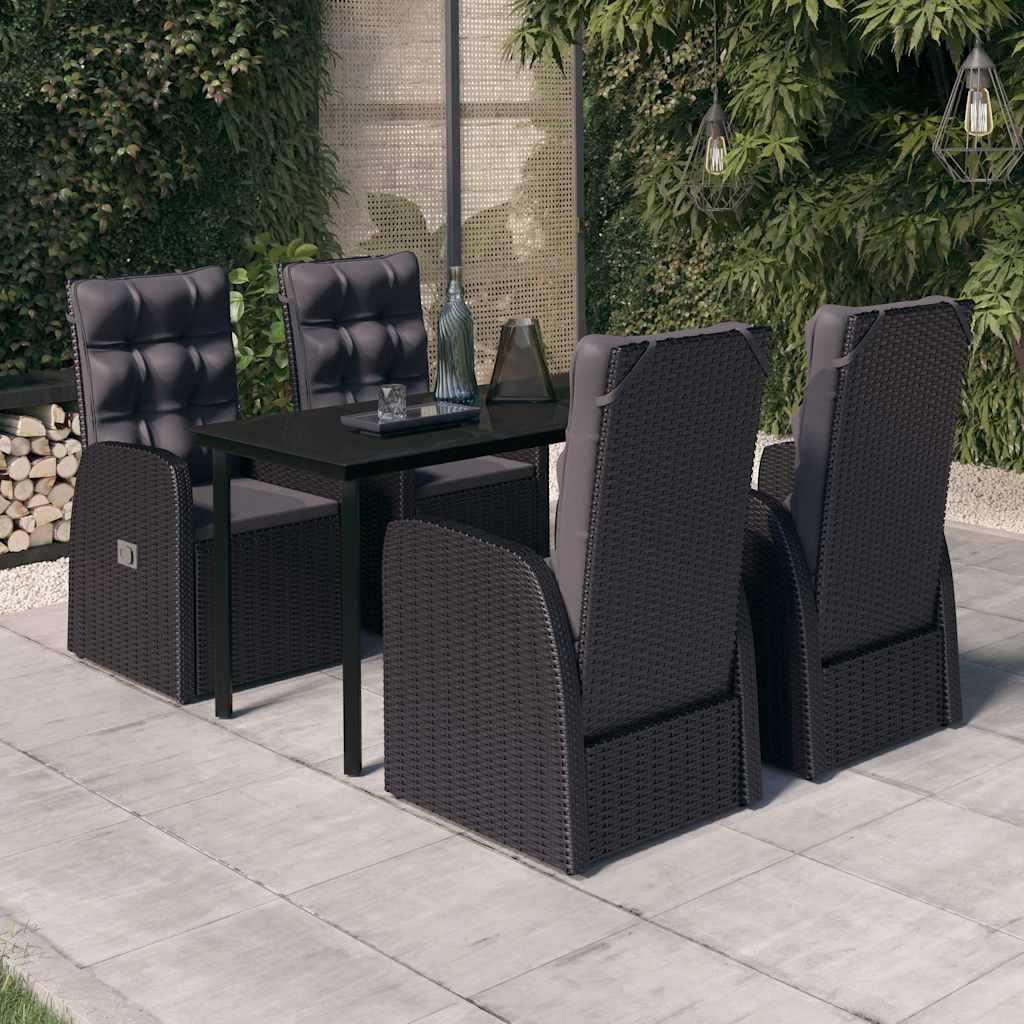5-dijelni vrtni blagovaonski set s jastucima crni Crna Dužina stola 140 cm