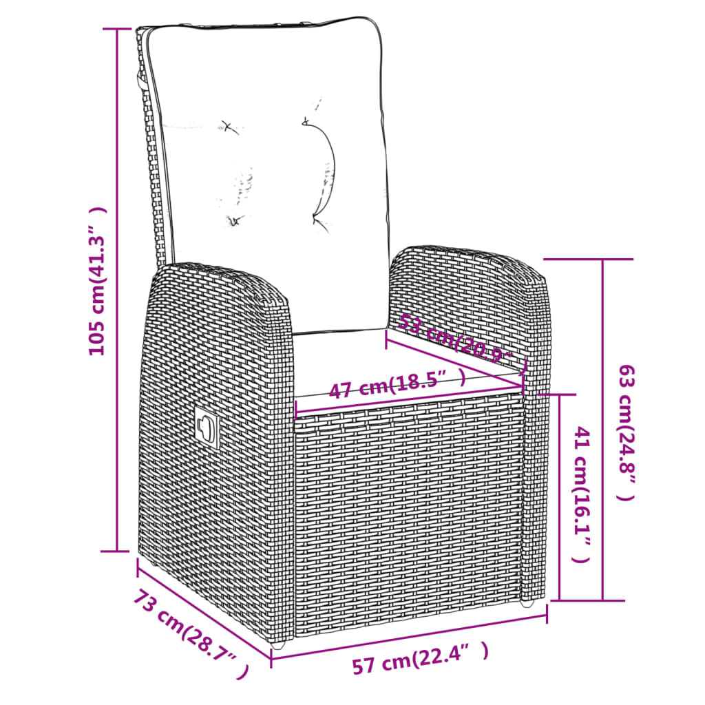7-dijelni vrtni blagovaonski set s jastucima crni