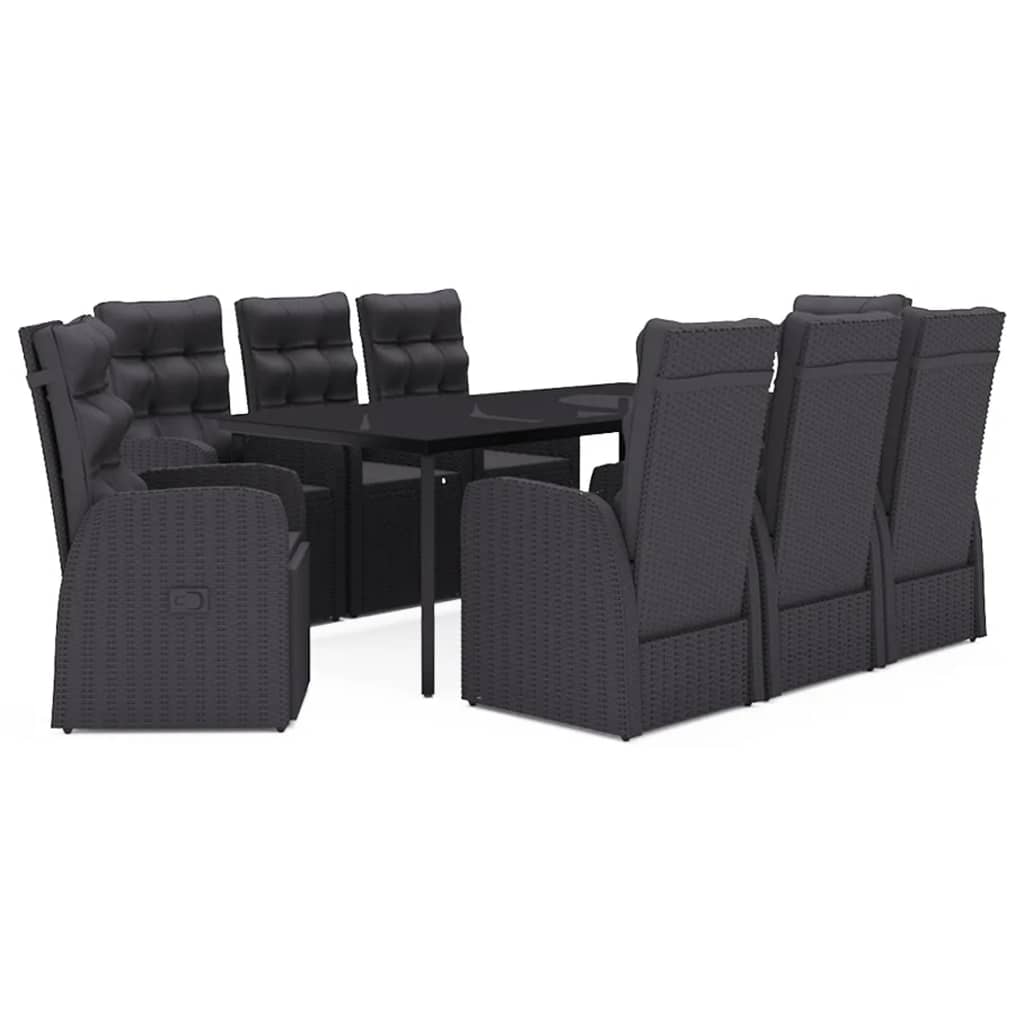9-dijelni vrtni blagovaonski set s jastucima crni